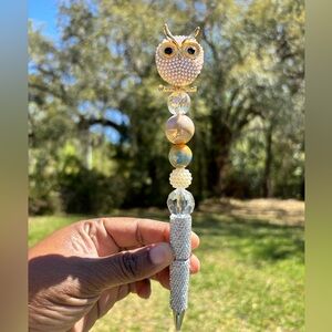 Custom Designed Pearl Like Owl Beaded Pen